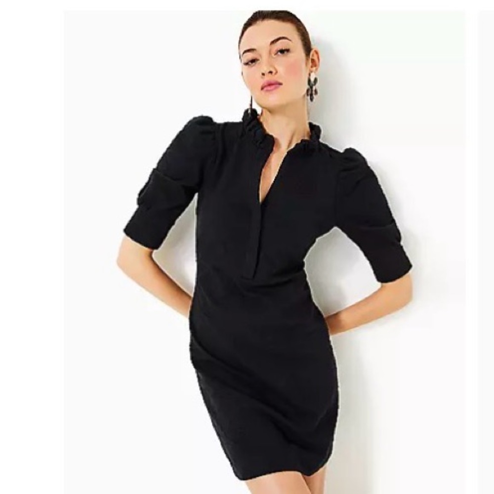 Lilly Pulitzer Black Puff-Sleeve V-Neck Mini Dress